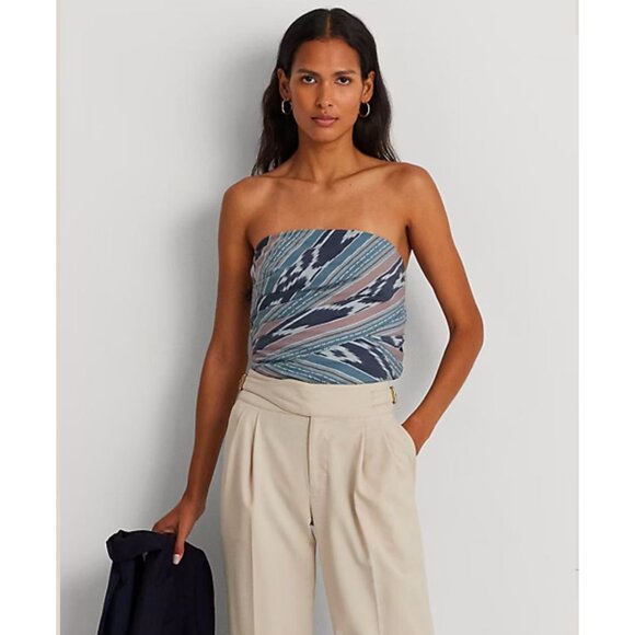 LAUREN RALPH LAUREN Geo Stripe Cotton Strapless Top Blouse Size 6 NEW with tags - Picture 3 of 4